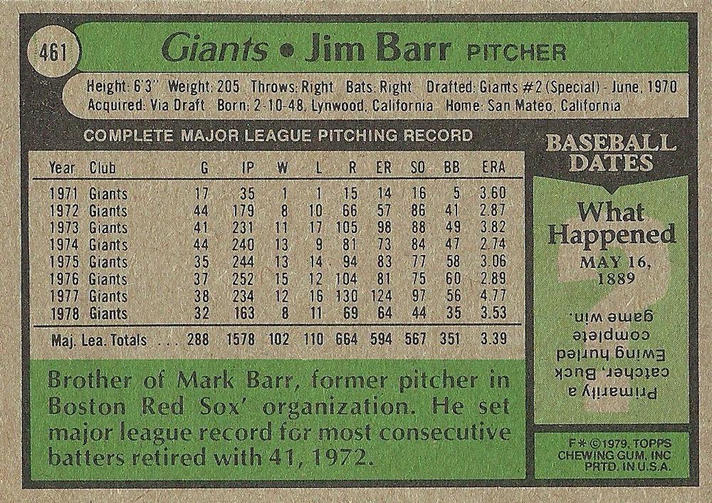 Jim Barr  baseball card collectible - Main Image 2