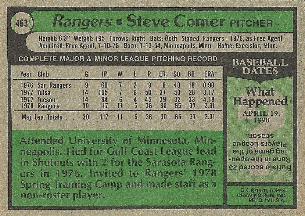 Steve Comer  baseball card collectible - Main Image 2