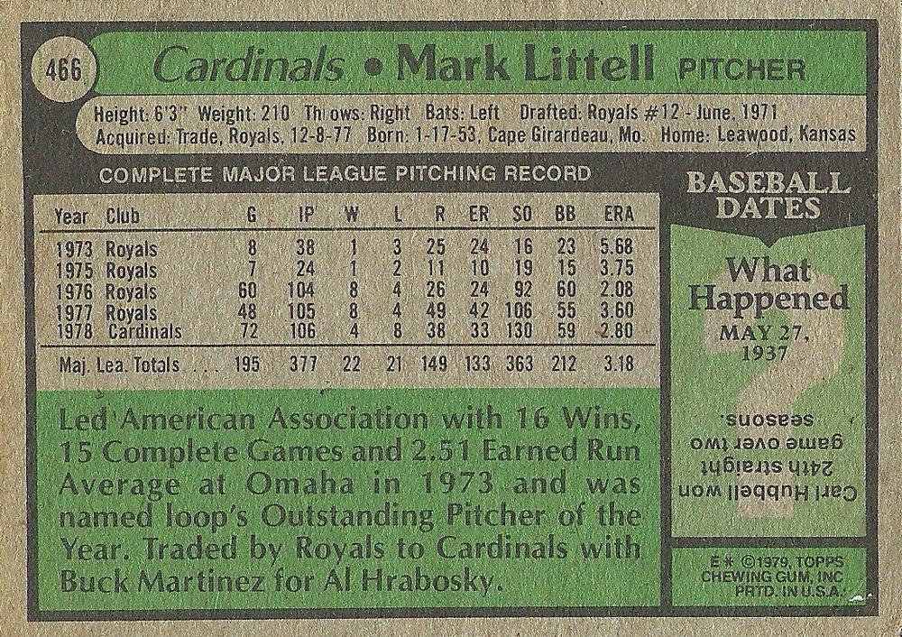 Mark Littell  baseball card collectible - Main Image 2