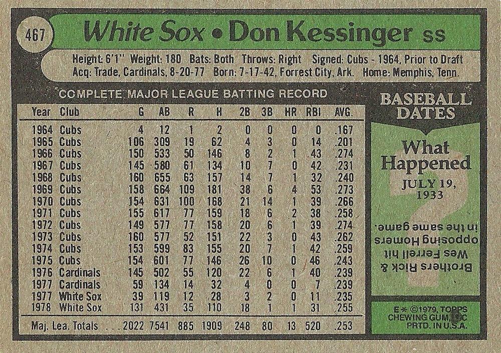 Don Kessinger  baseball card collectible - Main Image 2