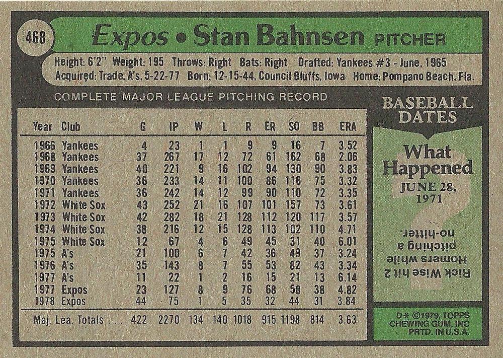 Stan Bahnsen  baseball card collectible - Main Image 2