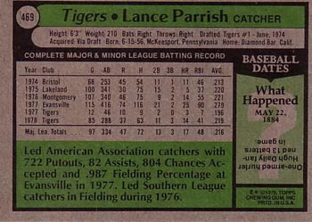 Lance Parrish  baseball card collectible - Main Image 2