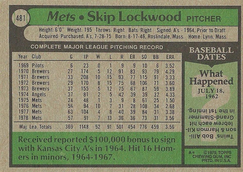 Skip Lockwood  baseball card collectible - Main Image 2