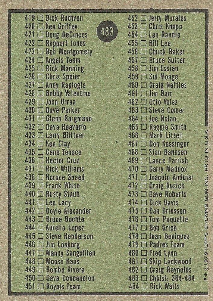 Checklist: 364-484  baseball card collectible - Main Image 2