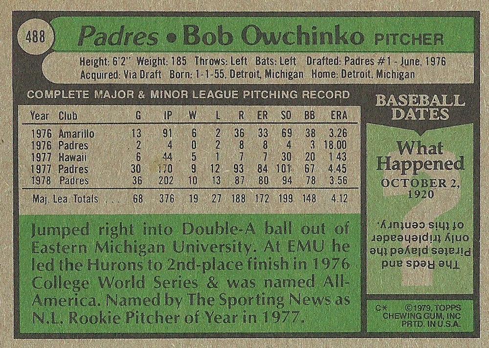 Bob Owchinko  baseball card collectible - Main Image 2
