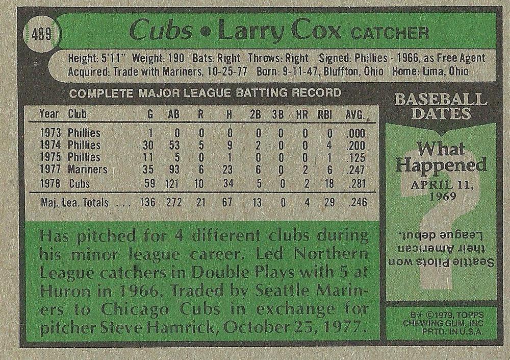 Larry Cox  baseball card collectible - Main Image 2
