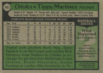 Tippy Martinez  baseball card collectible - Main Image 2