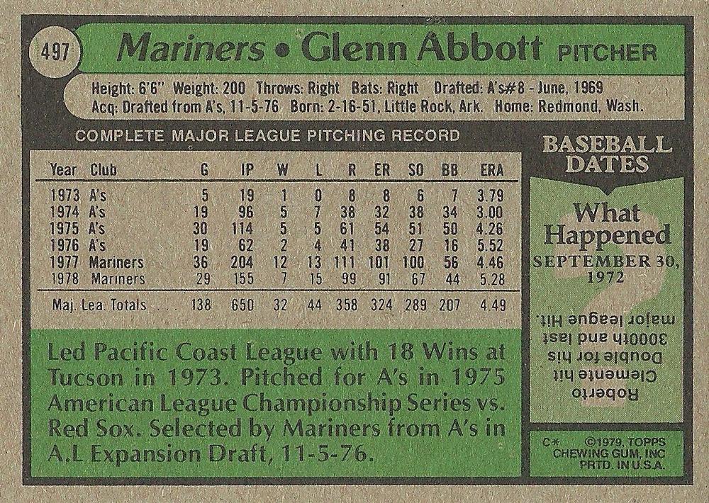 Glenn Abbott  baseball card collectible - Main Image 2