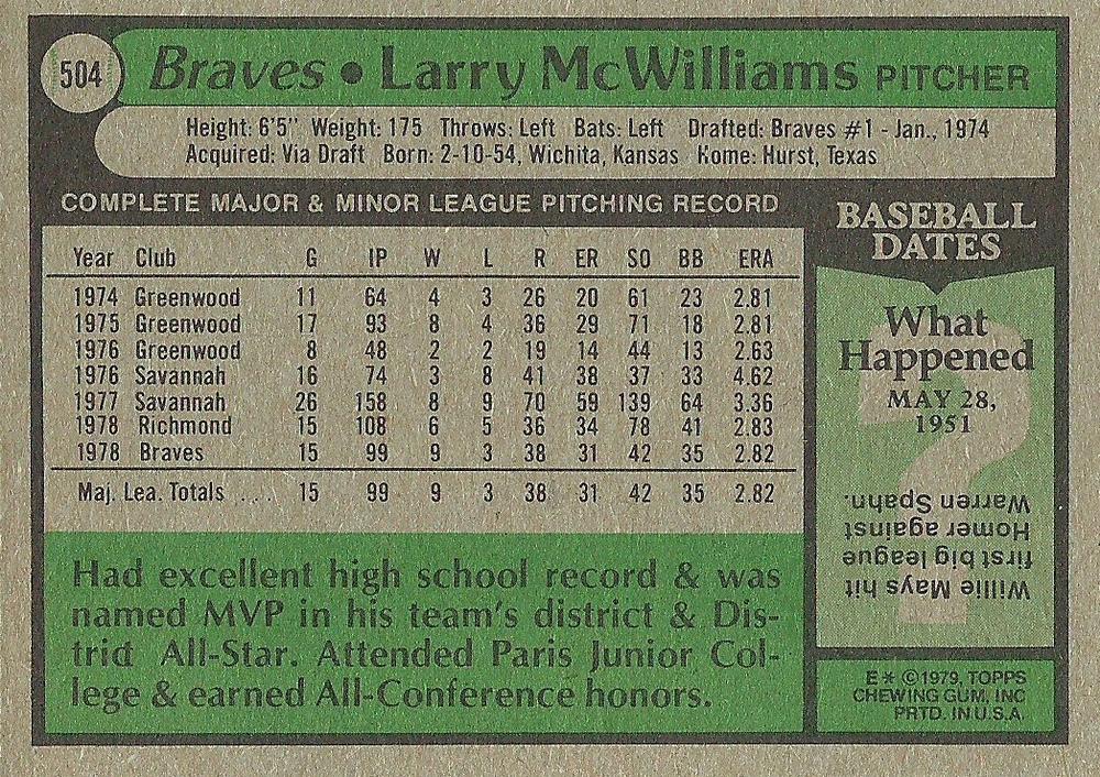 Larry McWilliams  baseball card collectible - Main Image 2