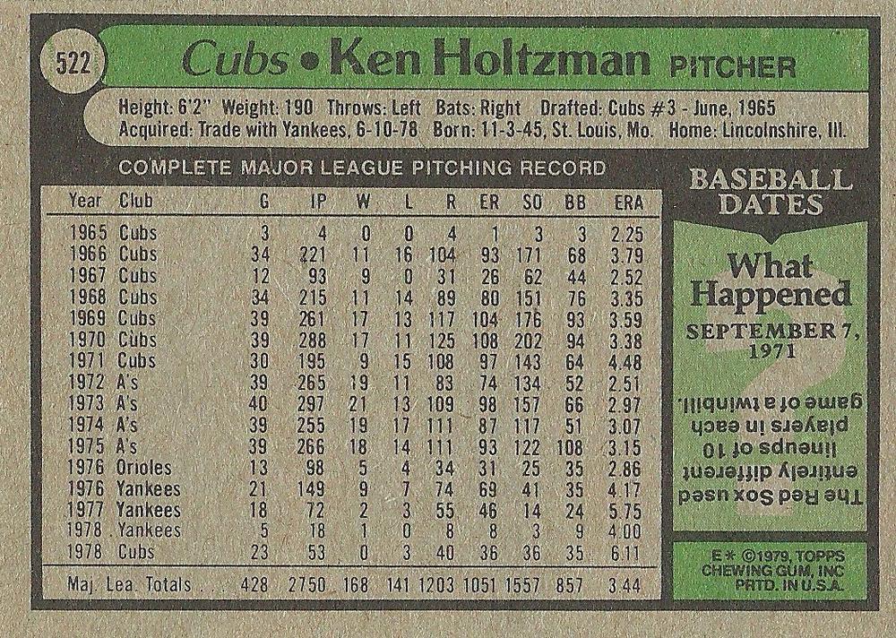 Ken Holtzman  baseball card collectible - Main Image 2