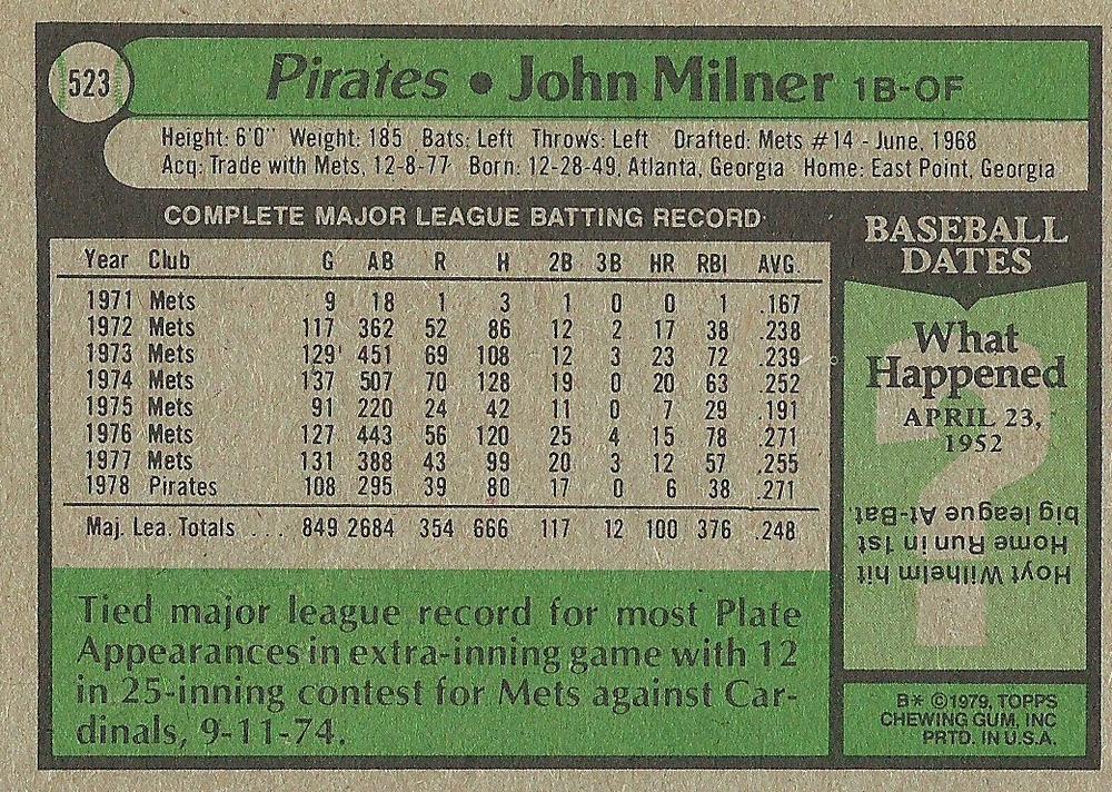 John Milner  baseball card collectible - Main Image 2