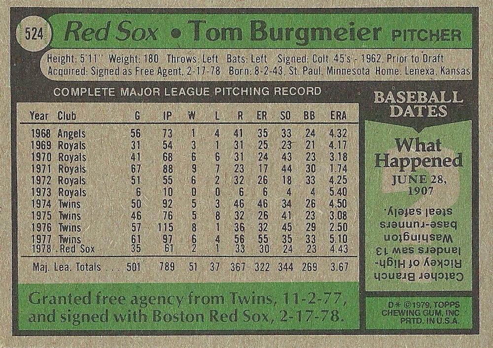 Tom Burgmeier  baseball card collectible - Main Image 2