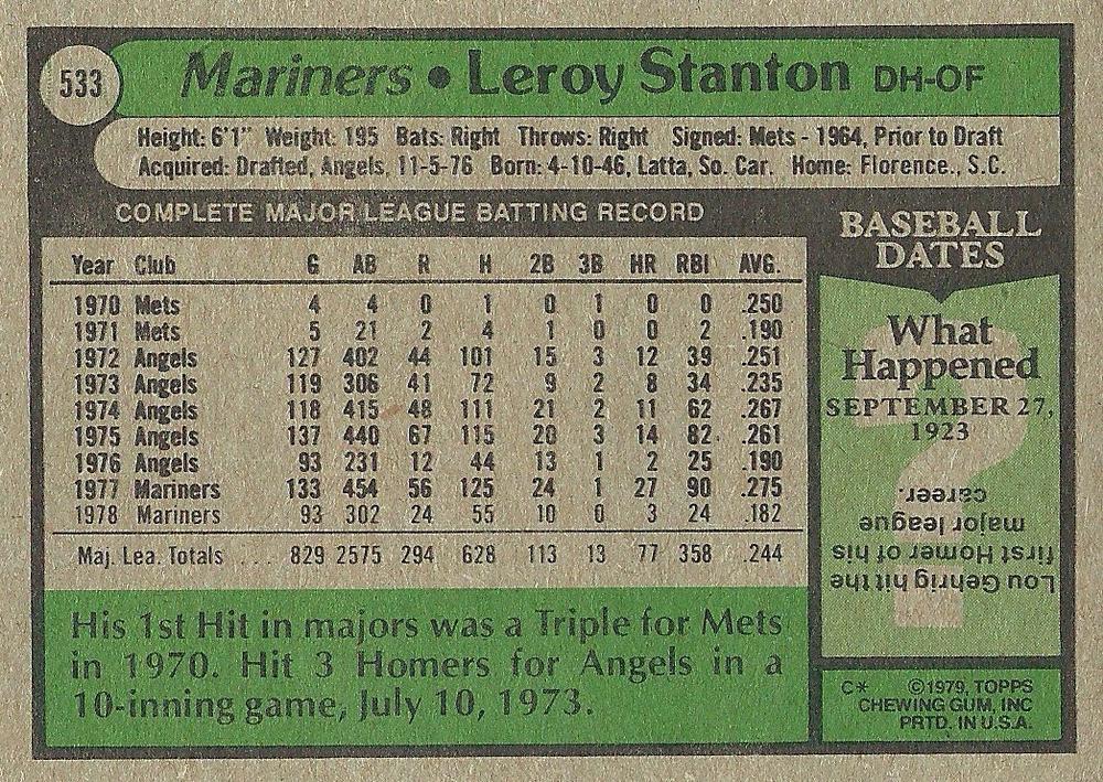 Leroy Stanton  baseball card collectible - Main Image 2