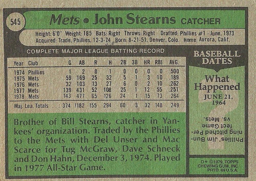 John Stearns  baseball card collectible - Main Image 2