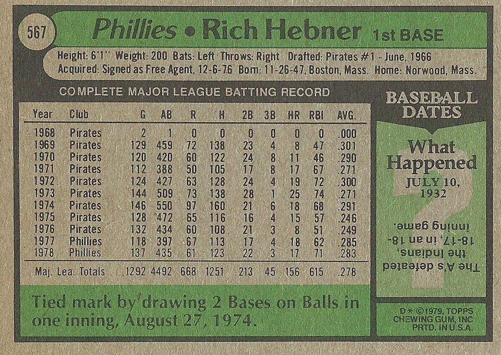 Rich Hebner  baseball card collectible - Main Image 2