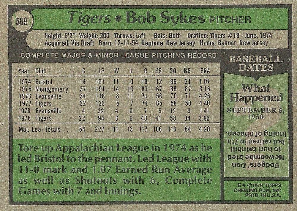 Bob Sykes  baseball card collectible - Main Image 2