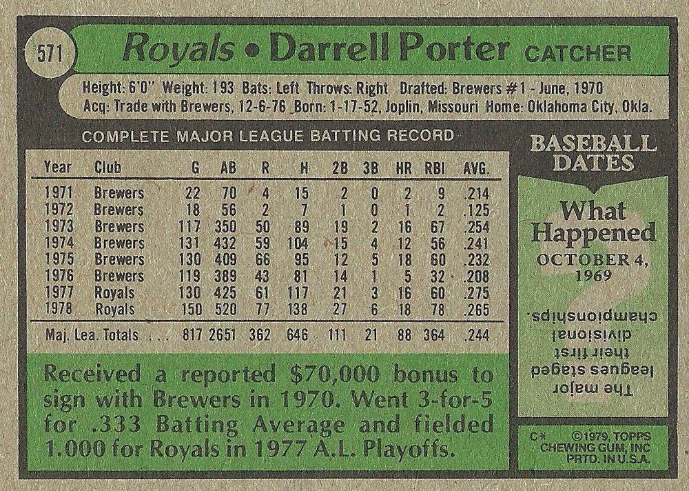 Darrell Porter  baseball card collectible - Main Image 2