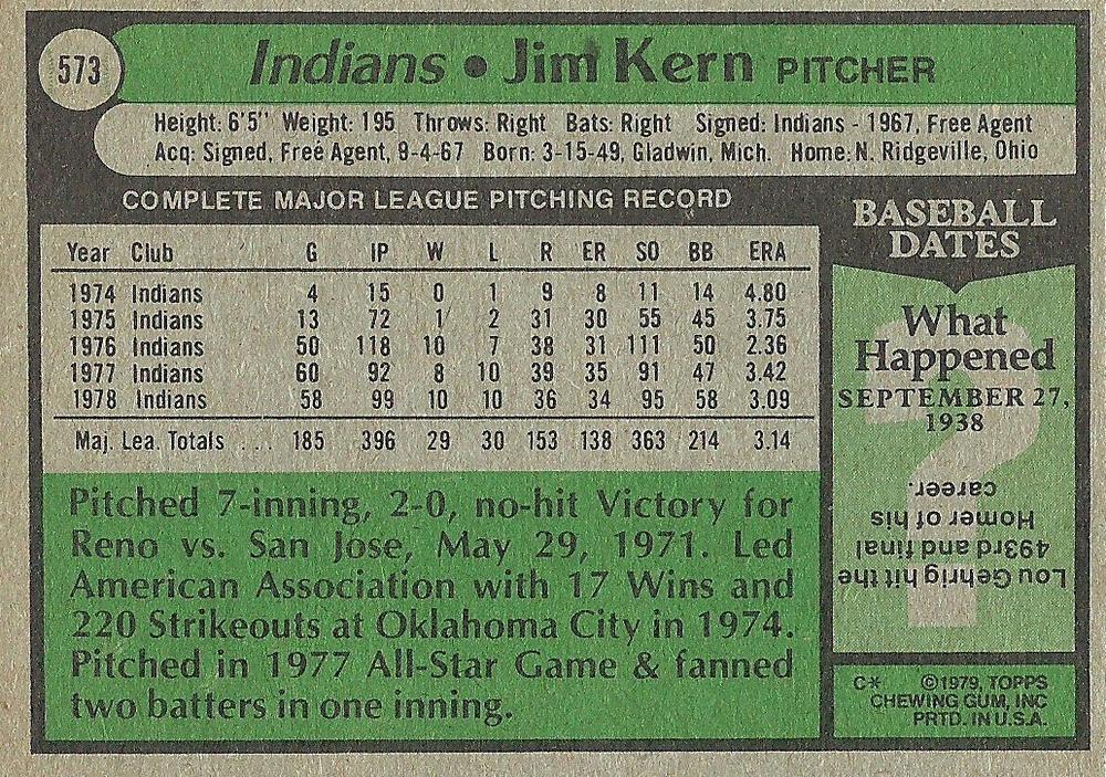 Jim Kern  baseball card collectible - Main Image 2