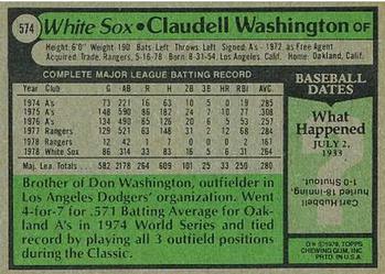 Claudell Washington  baseball card collectible - Main Image 2