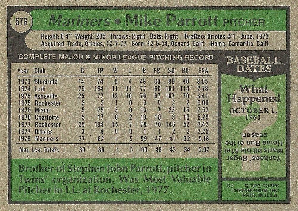 Mike Parrott  baseball card collectible - Main Image 2