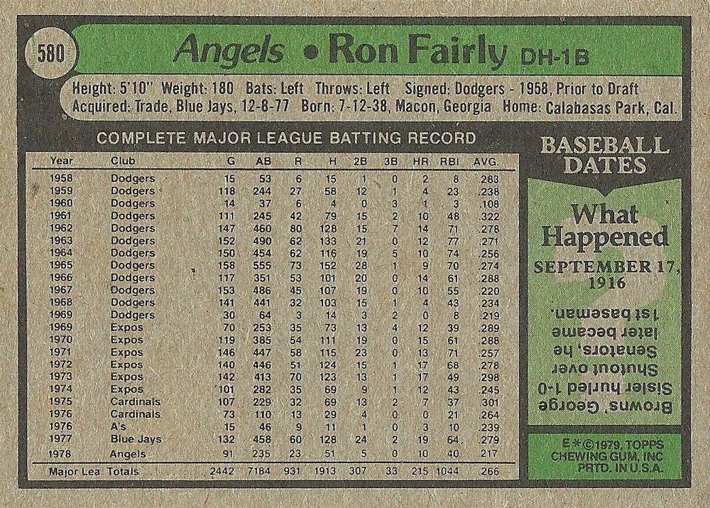 Ron Fairly  baseball card collectible - Main Image 2