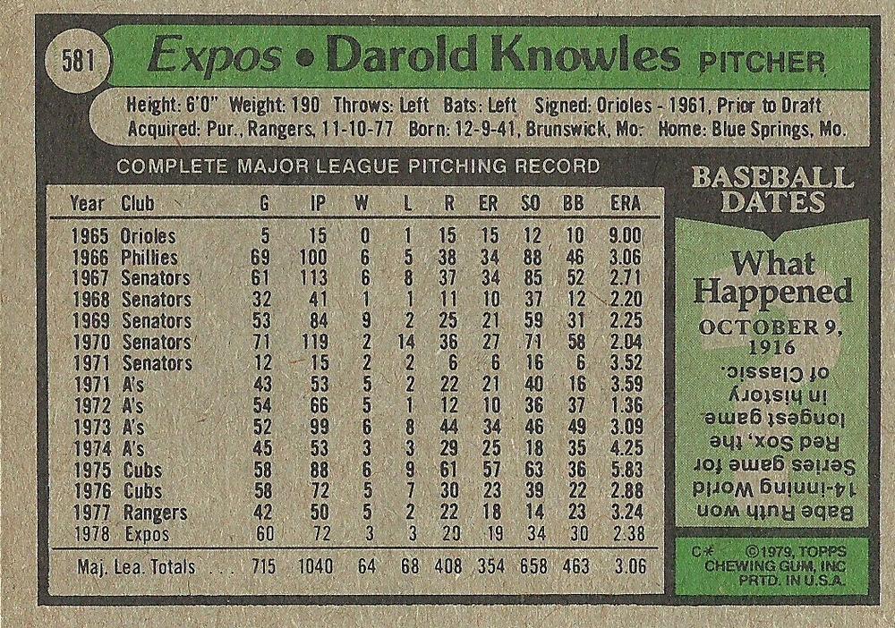 Darold Knowles  baseball card collectible - Main Image 2