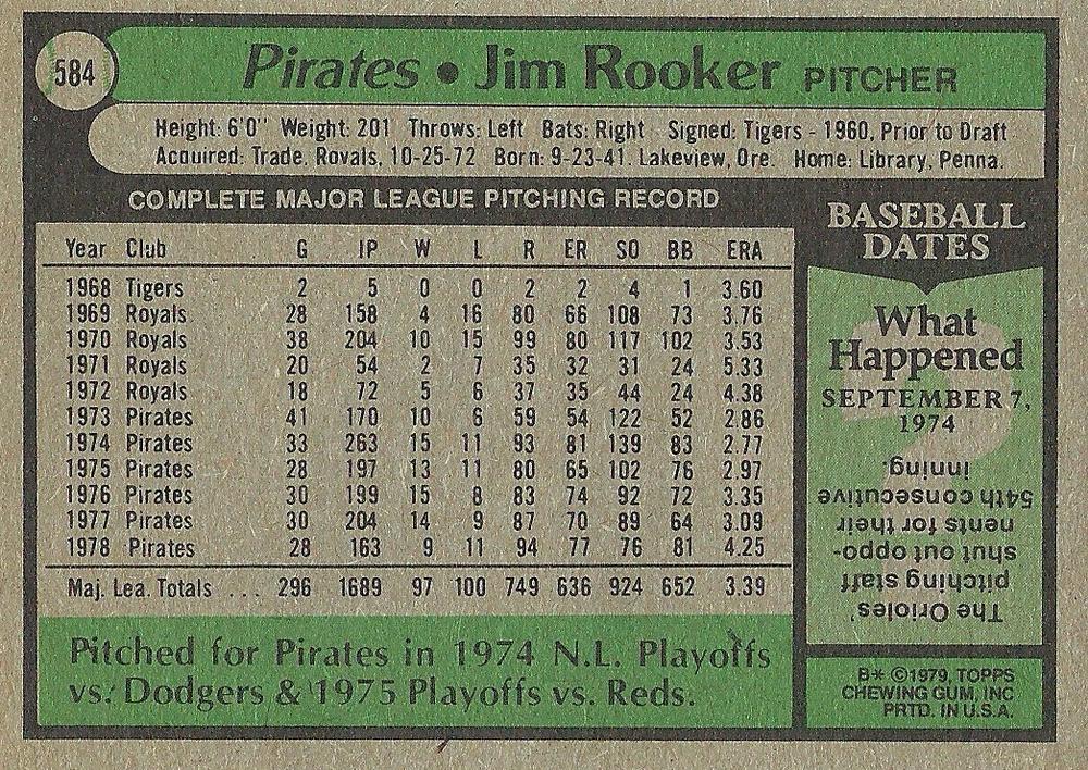Jim Rooker  baseball card collectible - Main Image 2