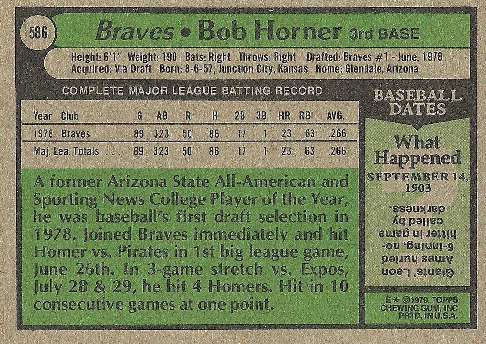 Bob Horner  baseball card collectible - Main Image 2