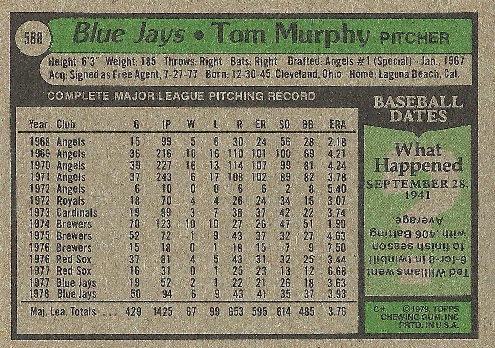 Tom Murphy  baseball card collectible - Main Image 2