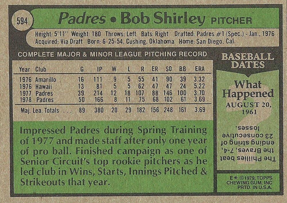 Bob Shirley  baseball card collectible - Main Image 2