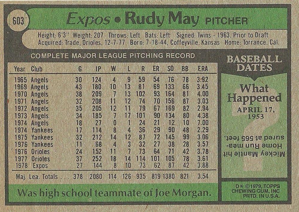 Rudy May  baseball card collectible - Main Image 2