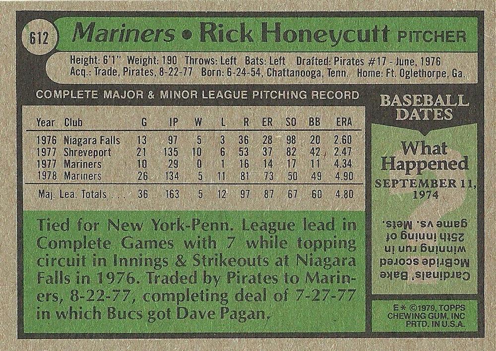 Rick Honeycutt  baseball card collectible - Main Image 2