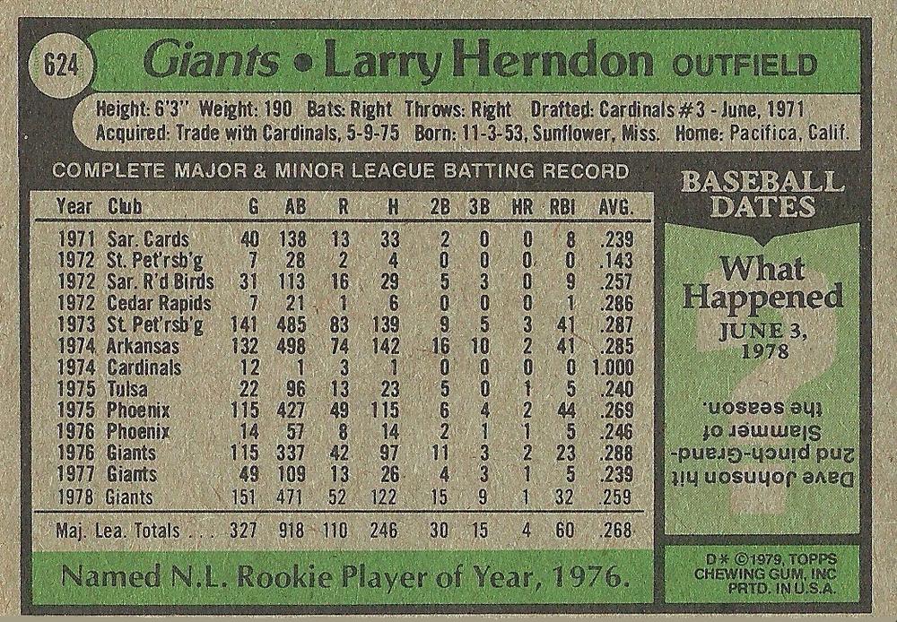 Larry Herndon  baseball card collectible - Main Image 2