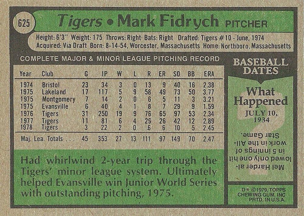 Mark Fidrych  baseball card collectible - Main Image 2