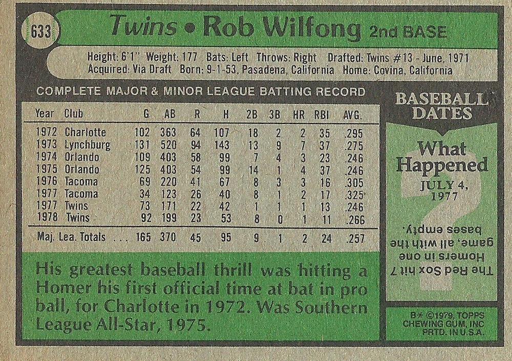Rob Wilfong  baseball card collectible - Main Image 2
