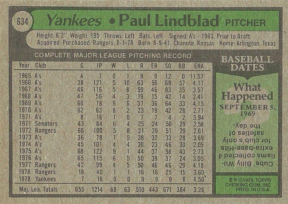 Paul Lindblad  baseball card collectible - Main Image 2