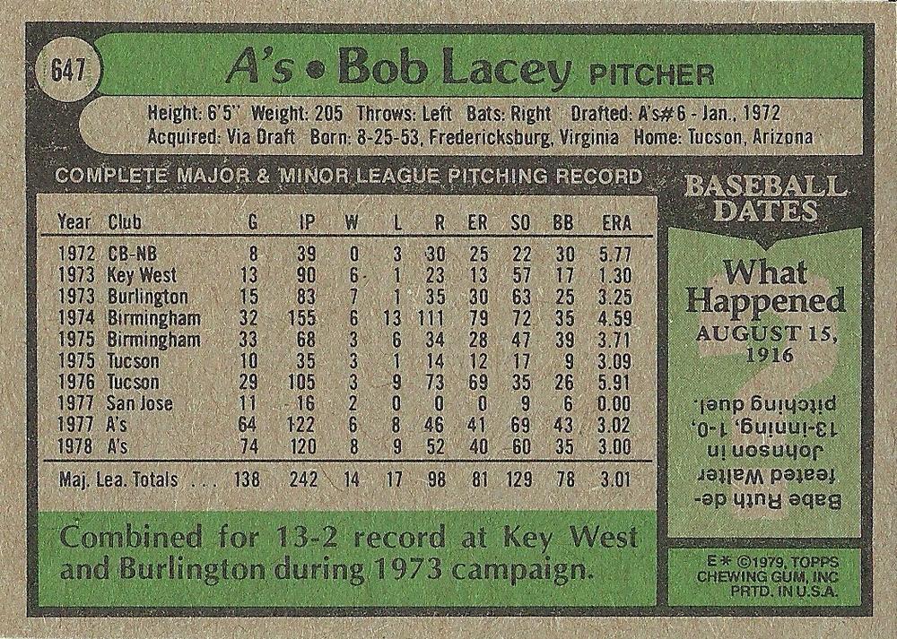 Bob Lacey  baseball card collectible - Main Image 2