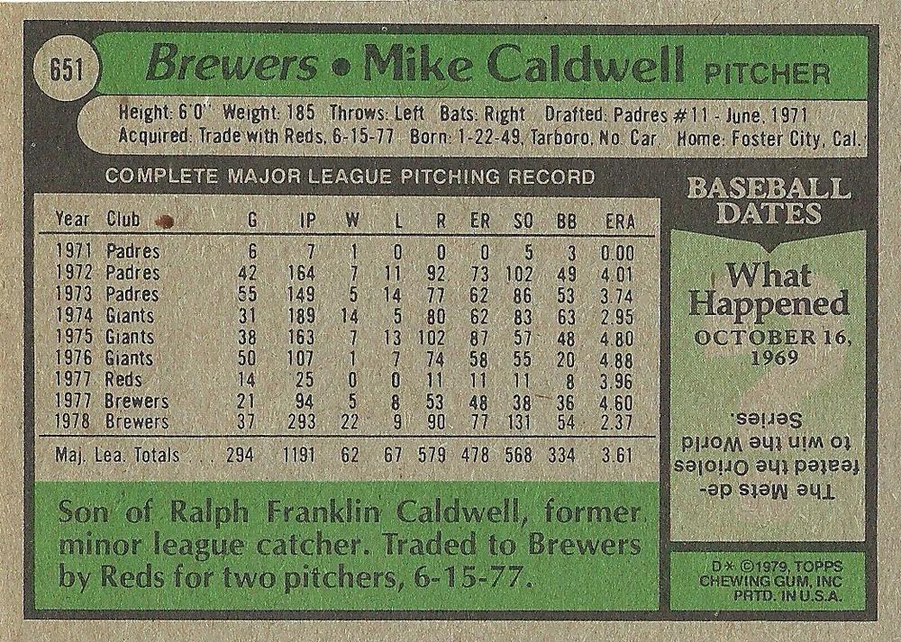 Mike Caldwell  baseball card collectible - Main Image 2