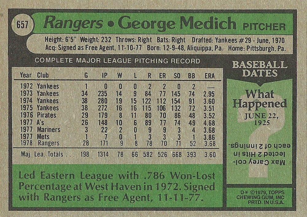 George Medich  baseball card collectible - Main Image 2
