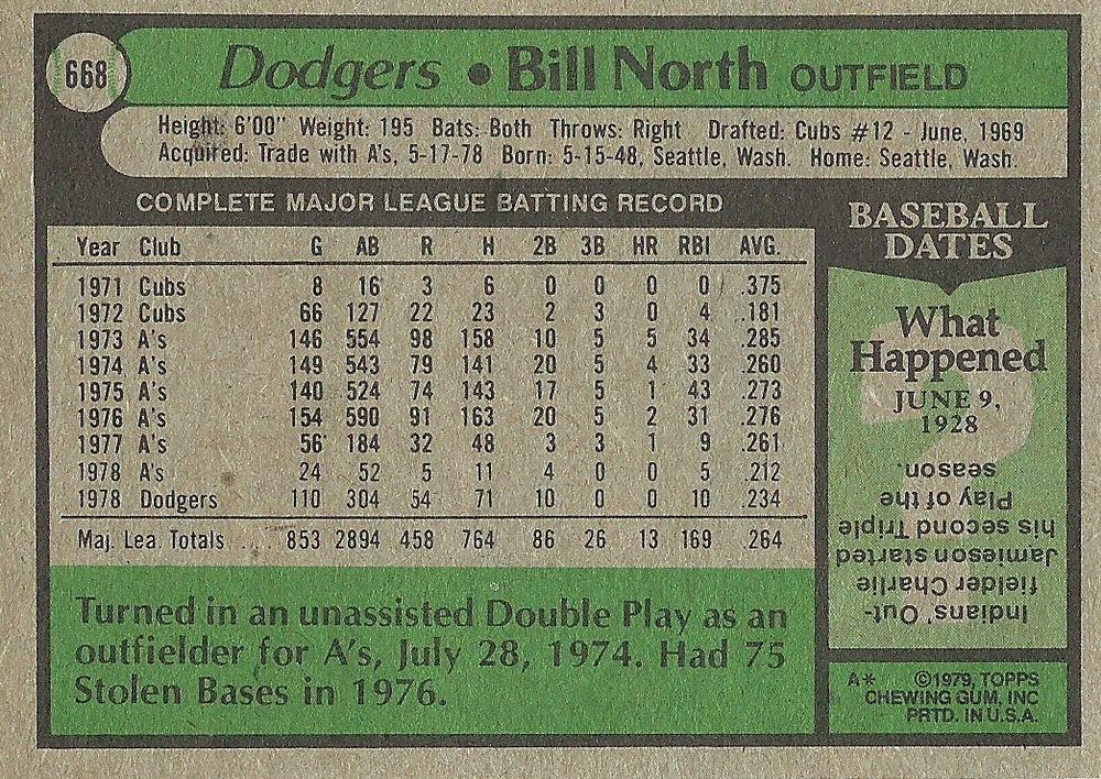 Bill North  baseball card collectible - Main Image 2