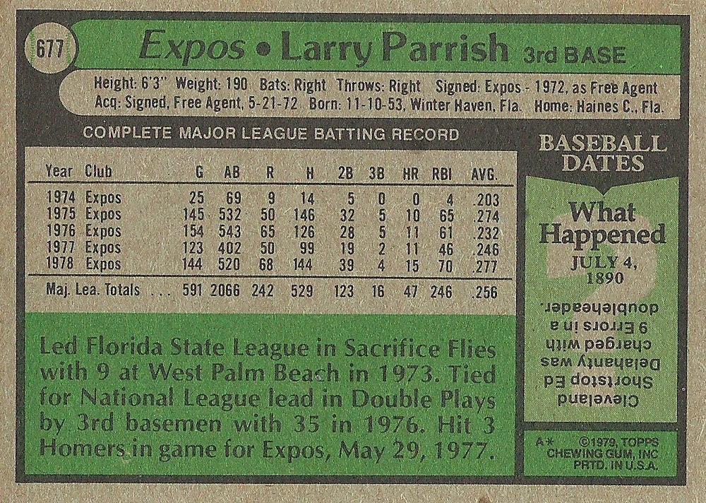 Larry Parrish  baseball card collectible - Main Image 2