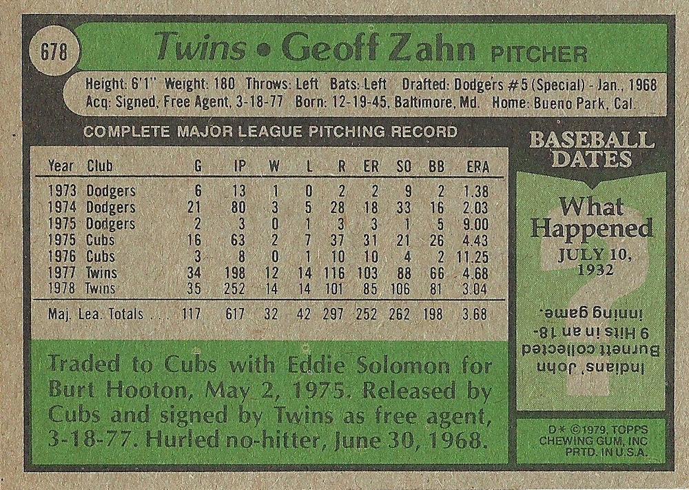 Geoff Zahn  baseball card collectible - Main Image 2