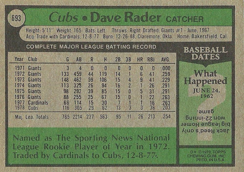 Dave Rader  baseball card collectible - Main Image 2