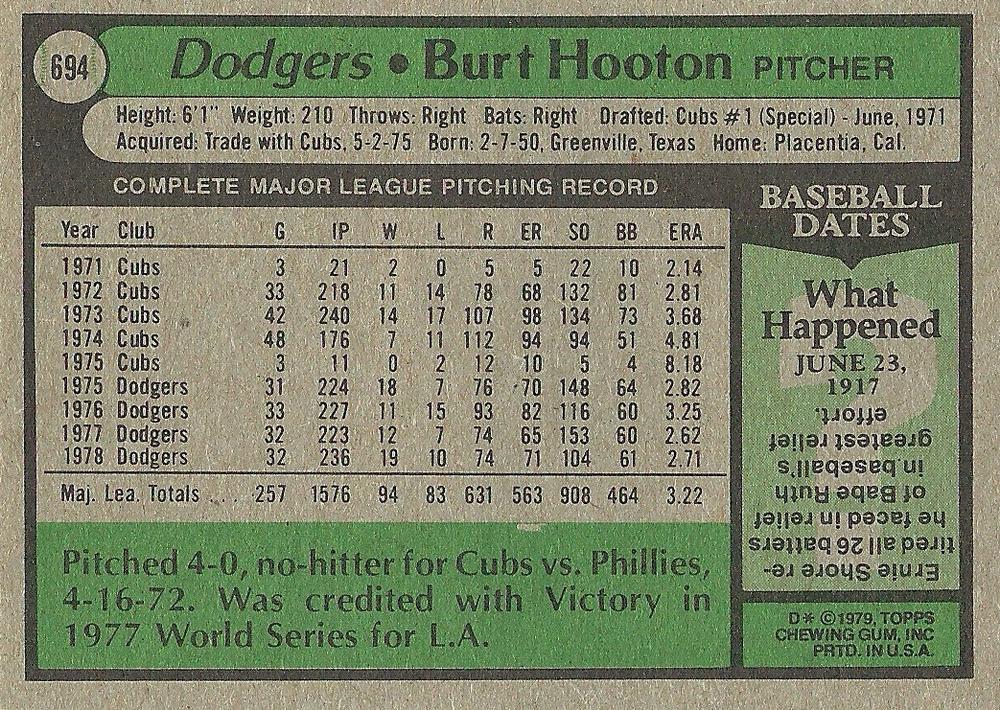 Burt Hooton  baseball card collectible - Main Image 2