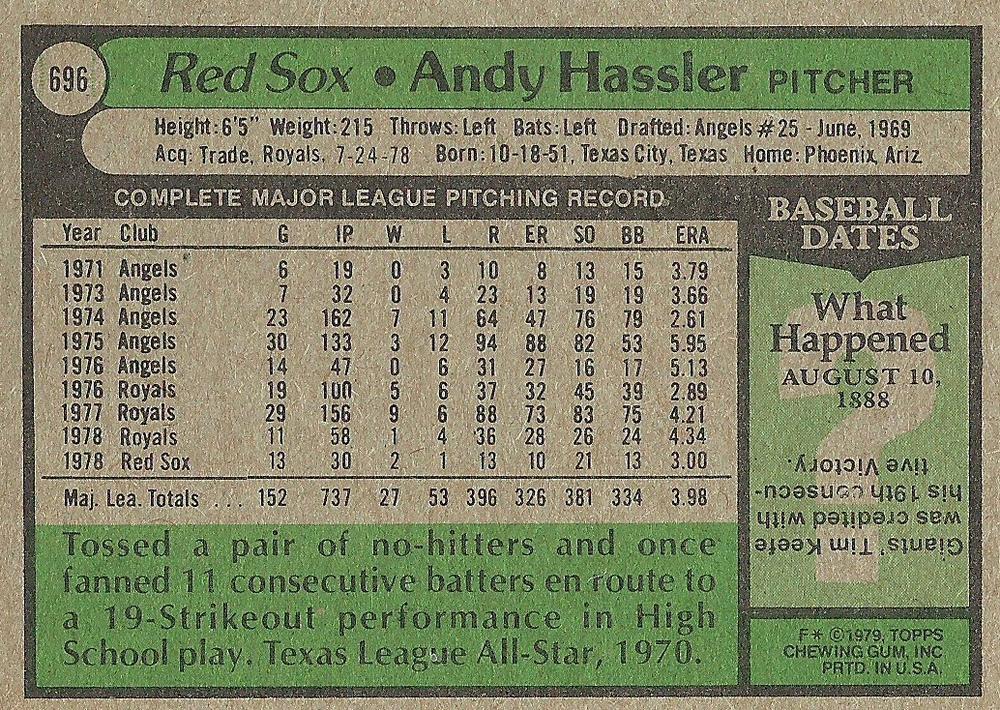 Andy Hassler  baseball card collectible - Main Image 2