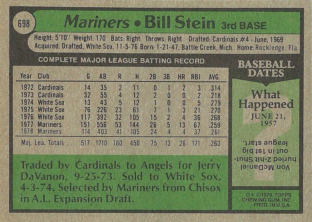 Bill Stein  baseball card collectible - Main Image 2