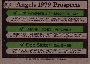 Angels 1979 Prospects (Jim Anderson / Dave Frost / Bob Slater)  baseball card collectible - Main Image 2