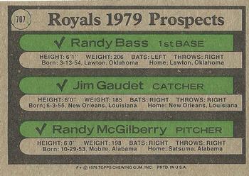 Royals 1979 Prospects (Randy Bass / Jim Gaudet / Randy McGilberry)  baseball card collectible - Main Image 2