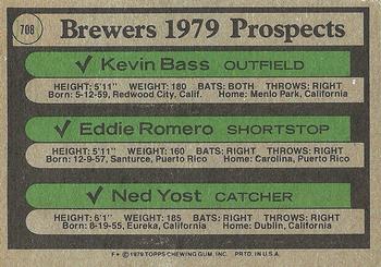 Brewers 1979 Prospects (Kevin Bass / Eddie Romero / Ned Yost)  baseball card collectible - Main Image 2