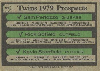 Twins 1979 Prospects (Sam Perlozzo / Rick Sofield / Kevin Stanfield)  baseball card collectible - Main Image 2